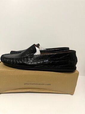 Black Atlanta Mocassin Croc-Embossed Leather Driving Loafers